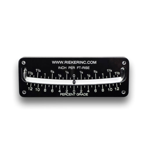 The 5012-P mechanical gradiometer is a ±13 % and ±1.5 inch per ft-rise gradiometer. This unit is used as a surveying instrument for measuring angles of elevation, slope, or incline of an embankment or roadway.