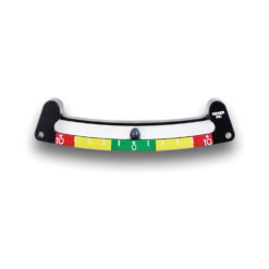 The 1017SPL3-3/8/10 customizable mechanical inclinometer is a ±10 degree unit with 2 degree increments. Green color warning zone set at 3 degrees, yellow from 3 degrees to 8 degrees, and red from 8 degrees to 10 degrees.