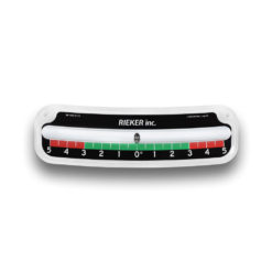 The 2105-A Rugged Mechanical Inclinometer. ±5 degrees with 0.5 degree increments. Black background with white markings. Green color zone between the 3 degree marks. Red color zone from 3 degrees to 5 degrees.