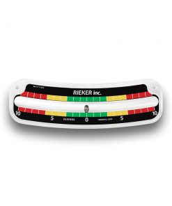 The 2110-D Customized Mechanical Inclinometer. ±10 degrees with 1 degree increments. Black background with white markings. Green color zone between the 3 degree marks. Yellow color zone from the 3 degree mark to the 6 degree mark. Red color zone from the 6 degree mark to the 10 degree mark.
