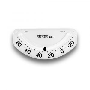 The 2160-C Low-Profile Boom Angle Indicator is a -30 to 90 degree unit used to measure the angle of a boom for safe operations. The 2160-C is mounted on the right side of the boom arm. This is a white unit with black markings.