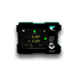 The MPI Touch Screen Multi-Output Precision Inclinometer displayed from the front with the unit turned on. The display shows the dual-axis readout alongside the colored LED level indicators.